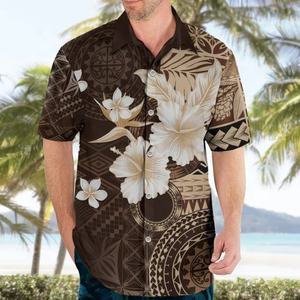 Chemise Hawaïenne Marron à Motif Samoa Siapo Personnalisée en Gros, Fournisseur OEM de Chemises Aloha Polynésiennes - Product Image 3