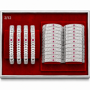 Women's Silver Plated Bangles With <b>Ruby</b> Inlay Classic Flower Pattern Wedding Jewelry A-43018 - Product Image 2