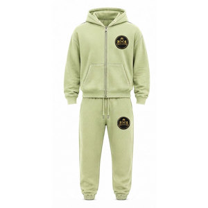 Ensemble de survêtement unisexe vert clair à capuche, 100% coton, fermeture éclair intégrale, poche avant, broderie appliquée, 480 g/m² - Product Image 2