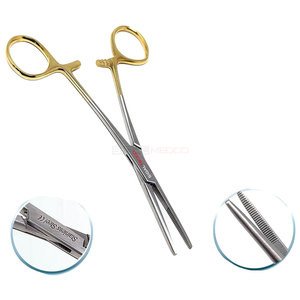 Wholesale Manufacturing Quality Medic <b>Instrument</b> Straight and Curved Hemostatic Kelly Forcep set of 2pieces with Gold handle - Product Image 3