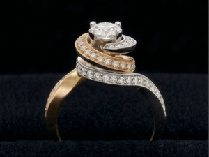 Bague de fiançailles en or bicolore avec diamant de laboratoire |   Bague solitaire Swirl Halo pour femmes |   Bijoux de Mariage de Luxe Plaqués Rhodium - Product Image 2