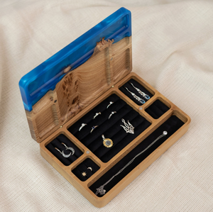 High quality handcrafted olive wood and epoxy jewelry storage <b>box</b> wooden tabletop jewelry <b>box</b> for <b>earrings</b> necklaces and rings - Product Image 2