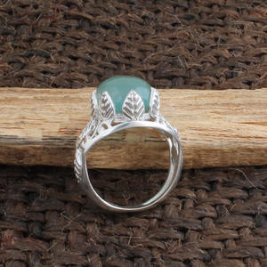 Anillo de Plata de Ley 925 con Calcedonia Aqua Natural Tallada a Mano, Anillo Floral con Gema Azul, Fabricante de Joyería al por Mayor - Product Image 1