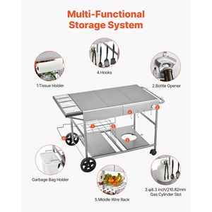 Carrello per Barbecue da Esterno Mobile con Piano di Lavoro 36,4 x 23,4 x 1 Pollici e 4 Contenitori per Spezie per Accessori BBQ - Product Image 6