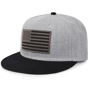 Gorra Unisex de 6 Paneles con Cierre a Presión, Color Gris, de Algodón, con Aplique de la Bandera Americana en el Panel Frontal, Estilo Casual para Adultos - Product Image 1