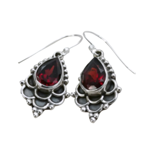 Boucles d'oreilles grenat en argent sterling 925, faites à la main, style bohème, pour femme, bijoux pierre de naissance de juin, bague de promesse - Product Image 1