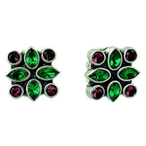 IndianMores 92.5 Sterling Silver <b>Emerald</b> Cut Cubic Zirconia Prong <b>Stud</b> Earrings for Women Girls - Product Image 2