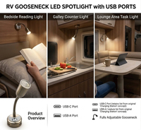 Lampe de lecture intérieure à LED 12V avec double sortie USB pour camping-car, caravane, bateau