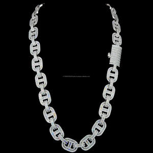 Collar de Cadena Cubana de Plata de Ley 925 con Diamantes de Moissanita Iced Out de Corte Baguette y Redondo, Estilo Ancla, Hip Hop, Regalo Unisex para Fiestas - Product Image 2