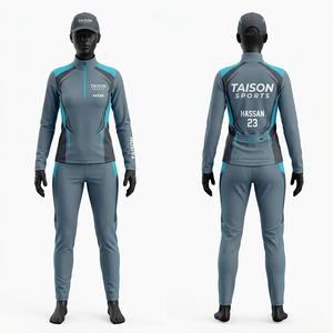 Traje Deportivo para Mujer, Poliéster y Spandex Premium, Diseño con Paneles Gris Teal, Logotipo Personalizado Impreso y Bordado - Product Image 6