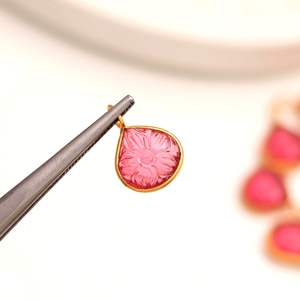 Pendentif en forme de fleur de tourmaline rose AAA, charme en argent sterling 925, pierre précieuse sculptée à la main, pendentif en forme de cœur pour la fabrication de bijoux, 12 mm - Product Image 4