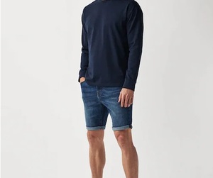 Shorts en jean premium pour hommes, coupe classique, bleu délavé vintage, décontractés et respirants, vente en gros - Product Image 4