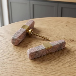 T-Shaped Organic Stone Cabinet Handle with <b>Pink</b> Marble Finish Modern Design for Kitchen Furniture Beads Art - Product Image 5