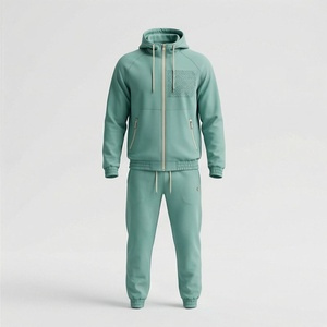 Survêtement unisexe à capuche, manches longues, motif géométrique, polyester et coton, vêtement décontracté d'automne avec poches latérales et fermeture éclair - Product Image 1
