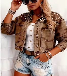 Hardihood International Veste en jean déchirée pour femme avec strass et imprimé floral, vêtement d'extérieur formel respirant - Product Image 6