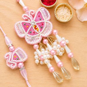 Ensemble Rakhi et Lumba pour Bhai Bhabhi, ensemble Rakhi Lumba en perles de créateur, Rakhi Bhaiya Bhabhi traditionnel, Rakhi fait main, cadeau Rakshabandhan - Product Image 4