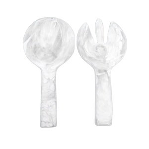 Juego de Cucharas para Ensalada de Resina Hechas a Mano de Primera Calidad, Ecológicas, Color Blanco Nieve, 11 Pulgadas, Accesorios de Cocina, Artesanía India - Product Image 1