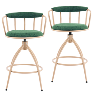 2 Sgabelli da Bar Girevoli in Iuta Verde con Struttura in PU Verniciato a Polvere Color Kaki e Telaio in Ferro per Arredamento Casa, Hotel, Sala da Pranzo e Soggiorno - Product Image 4
