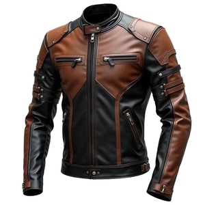 Blouson de moto en cuir pour homme, style color-block, manches longues, coupe-vent, style motard, toutes saisons, pour adulte - Product Image 1