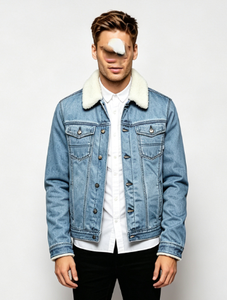 Men's Slim Fit Denim Jacket Vintage Casual <b>Stand</b> Collar Regular Sleeve Solid Color 100% Cotton Winter Wear Breathable Waterproof - Product Image 1