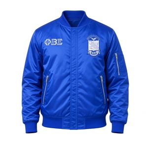Phi Beta Sigma Bomber Flight <b>Jacket</b> <b>Royal</b> <b>Blue</b> Embroidered Full Zip <b>Men's</b> Fraternity Ribbed Collar Casual Greek Organization Out - Product Image 3