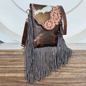 Bolso de Mano Cruzado de Cuero Vacuno con Flecos y Diseño Floral de Primera Calidad para Mujer, Bolso de Hombro Vintage de Lujo de Diseñador - Product Image 4