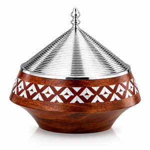 Casserole de luxe artisanale en bois et acier inoxydable isolée avec incrustation décorative, pot de service alimentaire isotherme, ustensile de cuisine haut de gamme - Product Image 1