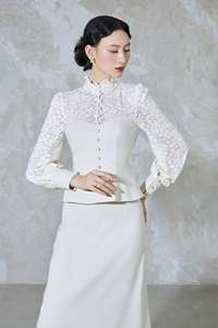 Falda Elegante y Romántica para Mujer, Algodón (exterior) + Encaje Elástico (interior), Conjunto Clásico ATHENA con Blusa de Encaje y Detalles de Encaje de Algodón KS52 - Product Image 4