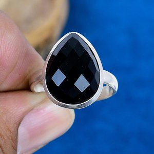 Natural Black Onyx Gemstone Pear Shape Handmade <b>Ring</b> <b>925</b> Sterling <b>Silver</b> Finish - Product Image 2