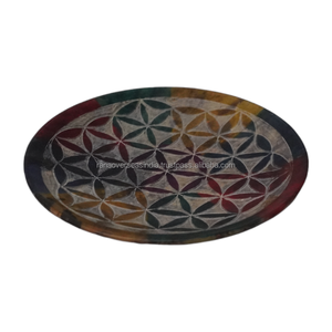 Porte-bâton d'encens en stéatite le plus vendu brûleur d'encens rond avec sculpture florale pour la relaxation de la méditation de yoga - Product Image 1