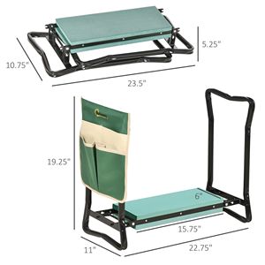 Banc de jardin pliable avec grande pochette latérale pour outils, siège genouillère facile à plier pour le transport et le rangement, en EVA et fer - Product Image 3