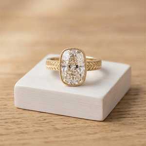 IGI Certified 5ct <b>Cushion</b> Cut Lab Grown Diamond Ring Platinum Milgrain Engagement Ring - Product Image 4
