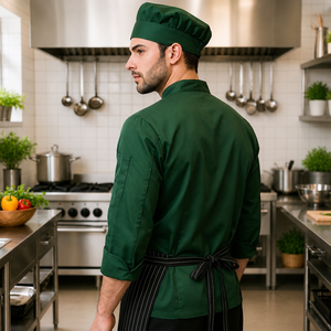 Conjunto de Uniforme de Chef de 4 Piezas, Chaqueta, Delantal, Gorro y Pantalones de Poliéster y Algodón, Transpirable, Antipilling, Ropa de Trabajo - Product Image 5