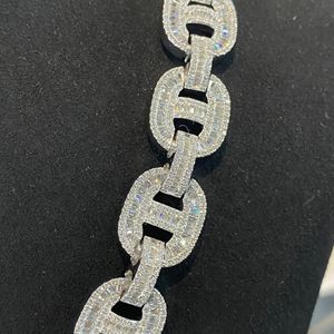 Luxury 925 Silver Moissanite <b>Statement</b> <b>Necklace</b> Rhodium Plated Link Chain Unisex Everyday Wear - Product Image 4