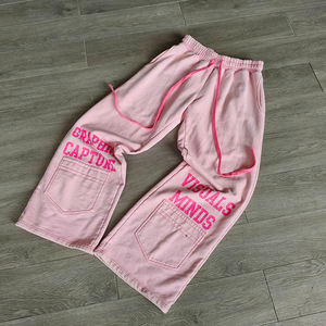 TITAN TREAD WEAR กางเกงวอร์มผู้ชายสีชมพูเอวยางยืดมีเชือกผูกขากว้างกางเกงลำลองลายฮาเร็มผ้าขนสัตว์ระบายอากาศได้ดี - Product Image 1