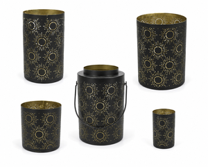 Matte Black Metal Candle <b>Lantern</b> With <b>Gold</b> Dot Pattern Cylinder Home Decoration - Product Image 6