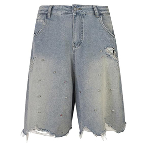 Shorts en jean droits pour hommes, style streetwear décontracté, longueur genou, respirant, écologique, coupe ample, logo personnalisé, été décontracté - Product Image 1