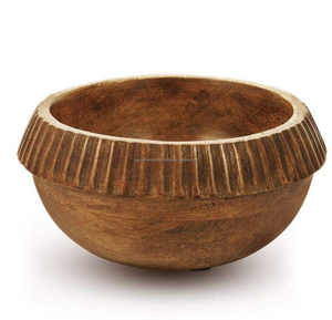 ชามสลัดเส้นใยไม้สีน้ำตาลหนาและทนทานสำหรับห้องครัวในบ้านขัดเงาด้วยมือแบบดั้งเดิม - Product Image 1