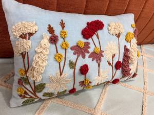 Hand-Tufted Wildflower Garden Lumbar <b>Cushion</b> <b>Cover</b> with Textured Floral Motifs - Product Image 2