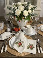 Serviettes de table carrées en lin brodées motif fraise, personnalisables avec ourlet festonné, pour dîner, maison, mariages et événements
