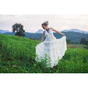 Vestido Maxi Bohemio para Mujer, Cuello en V, Volantes en Capas, Cintura Natural, Lavable, para Playa o Resort de Verano - Product Image 3