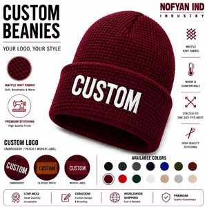 Fabricante de Gorros de Invierno de Punto Waffle Personalizados, Proveedor OEM al por Mayor, Etiqueta Privada, Logotipo Bordado, Precio de Fábrica - Product Image 1