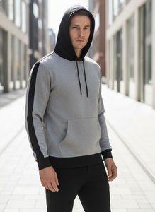 Sudadera con Capucha Gris para Hombre con Detalles Negros, Corte Regular, Informal, de Felpa Francesa, para Otoño - Product Image 6