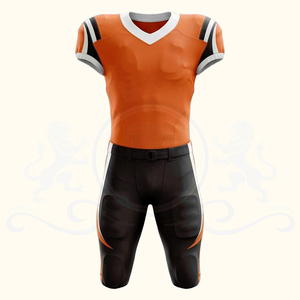 Ensemble d'uniformes de football américain pour hommes, orange et noir, manches courtes, col en V, jersey sublimé ajusté, pantalon respirant - Product Image 6