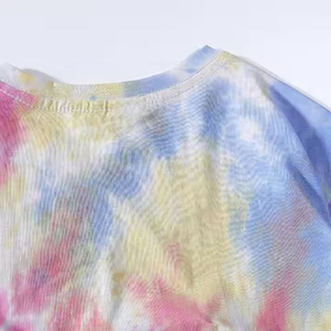 Camiseta de Manga Corta con Cuello Redondo y Estampado Tie-Dye para Hombre, Talla Grande, Informal, Tejido de Punto, Diseño con Patrón Azul, Rosa y Amarillo - Product Image 2