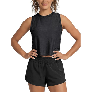 Oem Custom Logo High Quality Sleeveless Ladies Cotton Plain black Knit Ribbed Crop Tank <b>Top</b> for Women - Product Image 5
