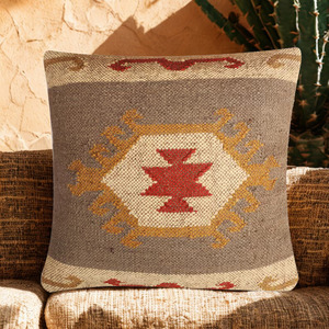 KRAFTERS Geometric Pattern Square <b>Pillow</b> Woven Wool Jute | 100% Cotton Filled Handcrafted Cushion Home Outdoor Hotel Chair Use - Product Image 2