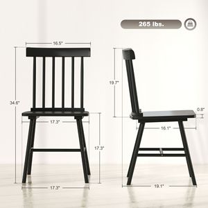 Ensemble de 4 chaises de salle à manger noires style farmhouse, chaises de cuisine en bois avec structure métallique et dossier à tiges, en bois d'hévéa pour salle à manger - Product Image 3