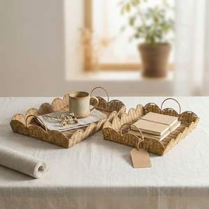 Plateau festonné en rotin, plateau de service, artisanat multifonctionnel, taille et couleur personnalisables, vente en gros - Product Image 1