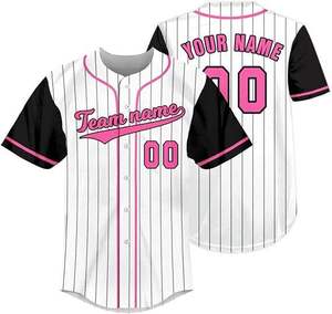 Maillot de baseball personnalisé pour homme, blanc, noir, orange, rayé, manches courtes, respirant, polyester, boutons sur le devant, nom de l'équipe, impression 00 - Product Image 4